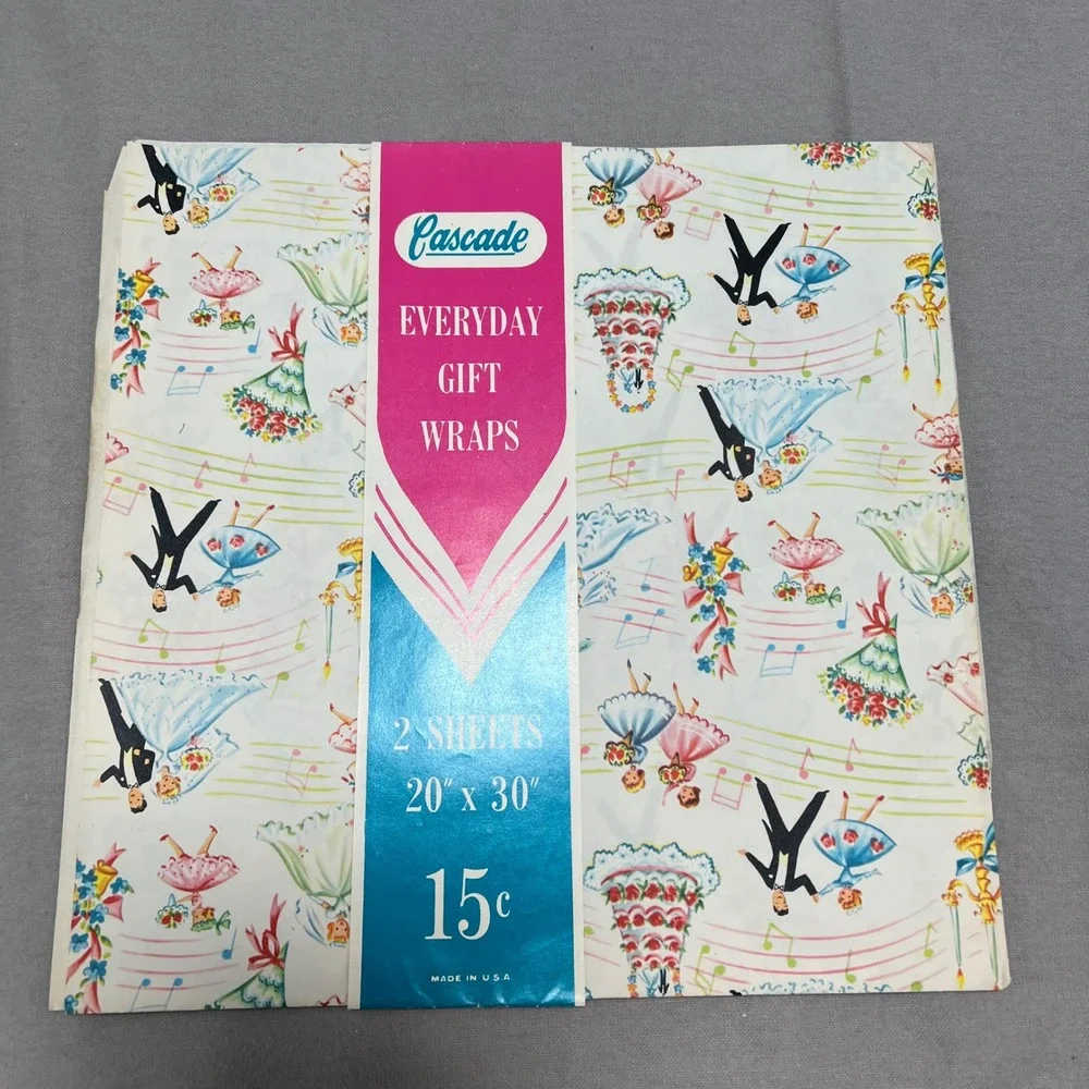 Cascade Vintage Gift Wrap Flat Folds Floral Wedding Mid Century Ephemera 5-20x30